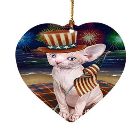 4th of July Independence Day Firework Sphynx Cat Heart Christmas Ornament HPOR52072