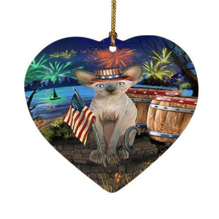 4th of July Independence Day Firework Sphynx Cat Heart Christmas Ornament HPOR54082