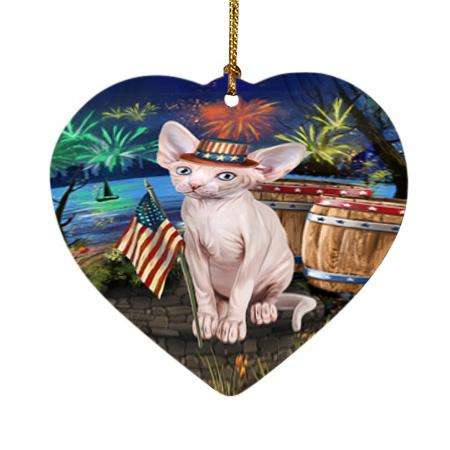 4th of July Independence Day Firework Sphynx Cat Heart Christmas Ornament HPOR54084