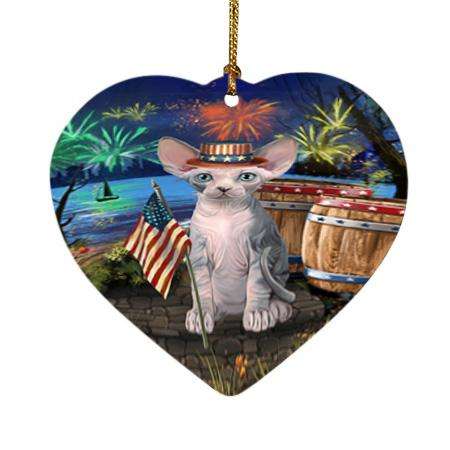 4th of July Independence Day Firework Sphynx Cat Heart Christmas Ornament HPOR54085