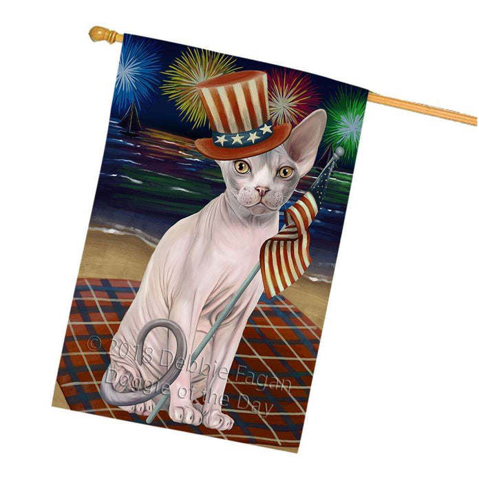 4th of July Independence Day Firework Sphynx Cat House Flag FLG52200