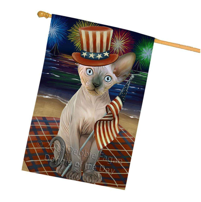 4th of July Independence Day Firework Sphynx Cat House Flag FLG52202