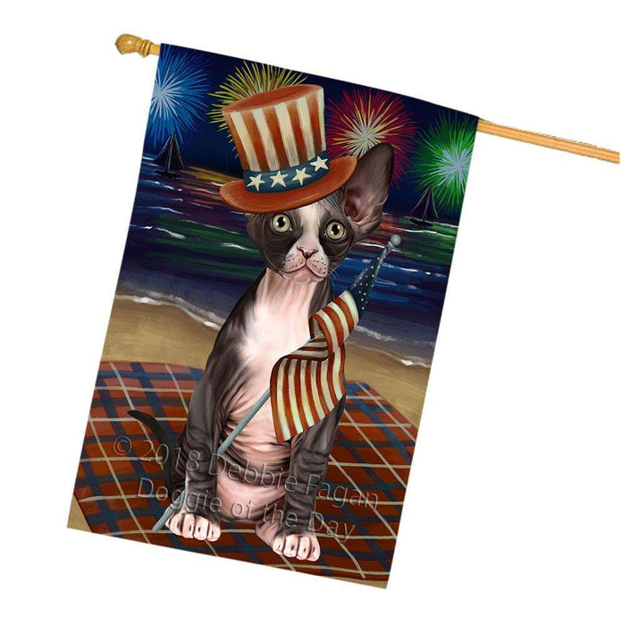 4th of July Independence Day Firework Sphynx Cat House Flag FLG52203