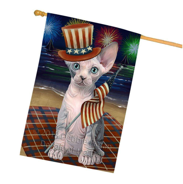 4th of July Independence Day Firework Sphynx Cat House Flag FLG52204