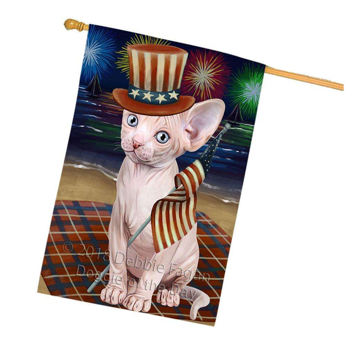 4th of July Independence Day Firework Sphynx Cat House Flag FLG52205