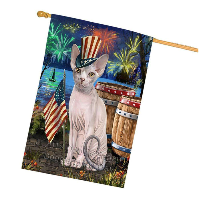 4th of July Independence Day Firework Sphynx Cat House Flag FLG54279