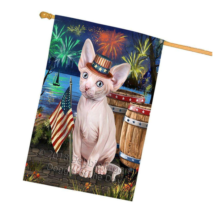 4th of July Independence Day Firework Sphynx Cat House Flag FLG54282