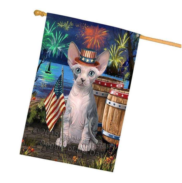 4th of July Independence Day Firework Sphynx Cat House Flag FLG54283