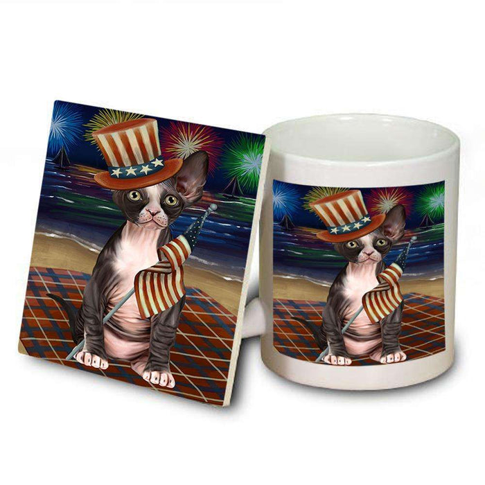 4th of July Independence Day Firework Sphynx Cat Mug and Coaster Set MUC52062