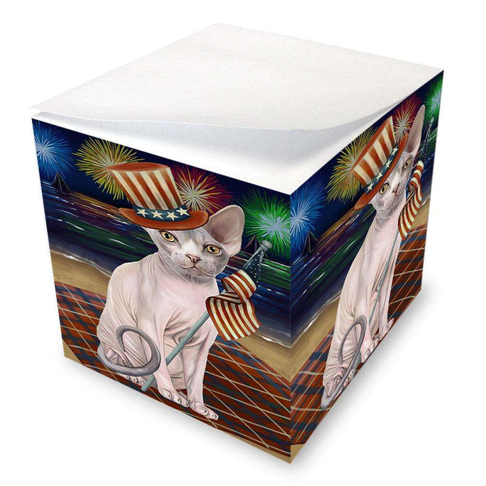 4th of July Independence Day Firework Sphynx Cat Note Cube NOC52067