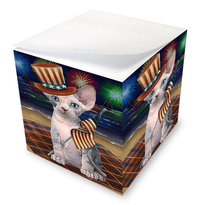 4th of July Independence Day Firework Sphynx Cat Note Cube NOC52071