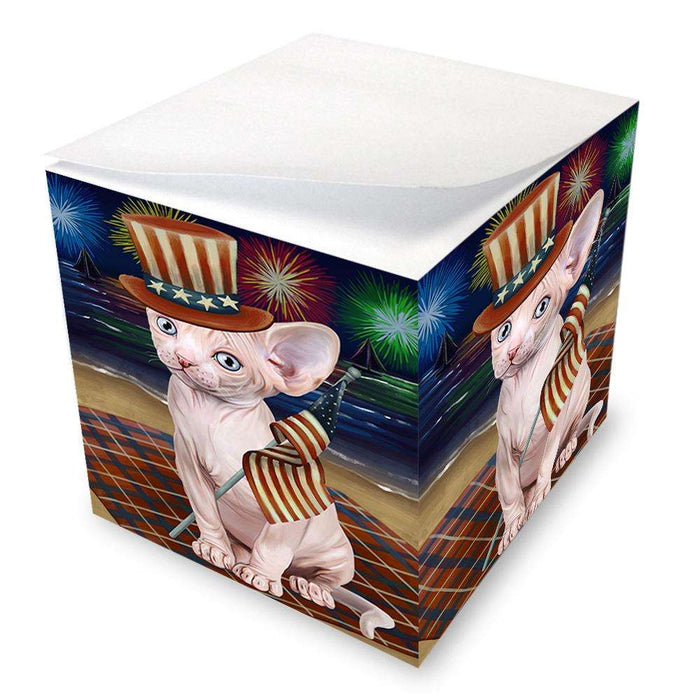 4th of July Independence Day Firework Sphynx Cat Note Cube NOC52072