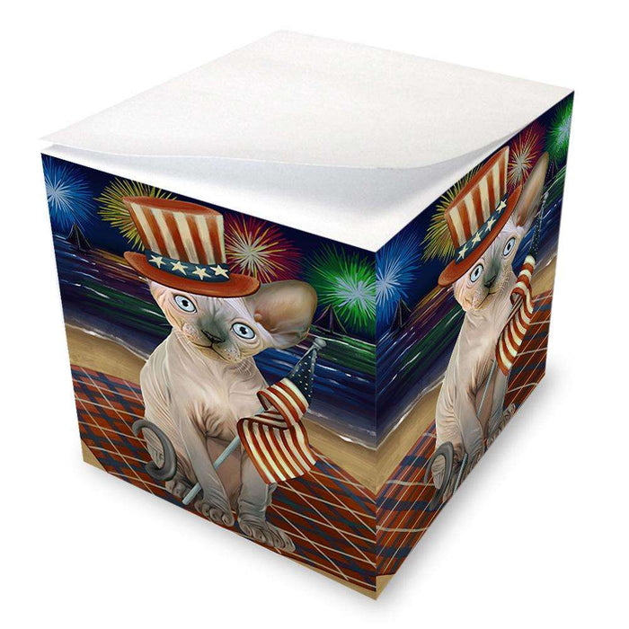 4th of July Independence Day Firework Sphynx Cat Note Cube NOC52459