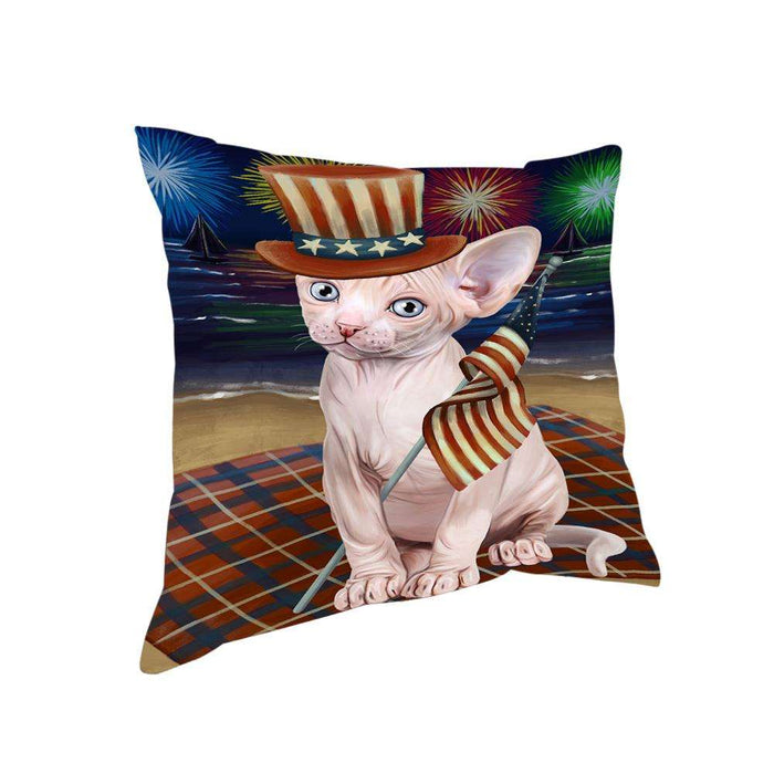 4th of July Independence Day Firework Sphynx Cat Pillow PIL64652