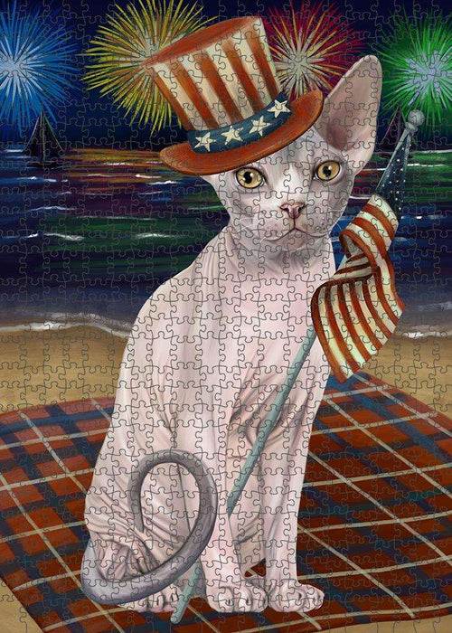 4th of July Independence Day Firework Sphynx Cat Puzzle with Photo Tin PUZL61302