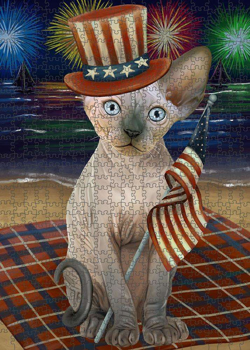 4th of July Independence Day Firework Sphynx Cat Puzzle with Photo Tin PUZL61308