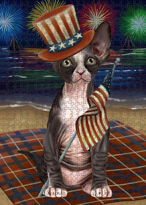 4th of July Independence Day Firework Sphynx Cat Puzzle with Photo Tin PUZL61311