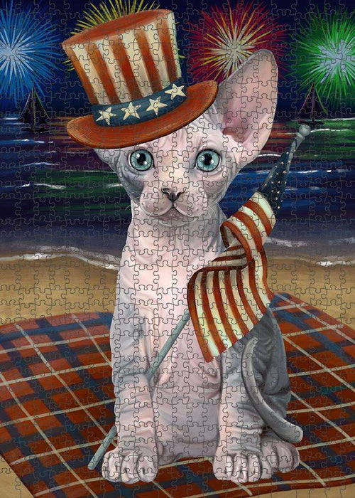 4th of July Independence Day Firework Sphynx Cat Puzzle with Photo Tin PUZL61314