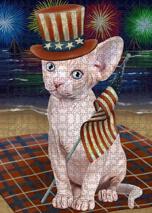 4th of July Independence Day Firework Sphynx Cat Puzzle with Photo Tin PUZL61317