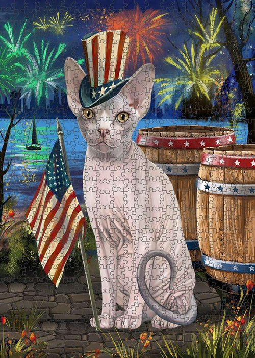 4th of July Independence Day Firework Sphynx Cat Puzzle with Photo Tin PUZL83480