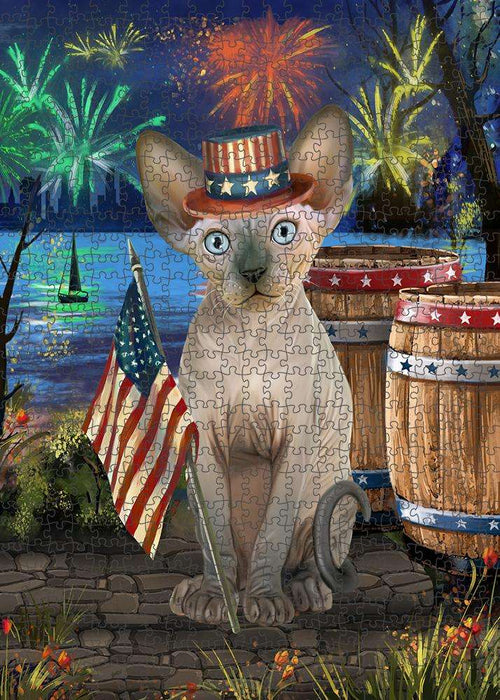 4th of July Independence Day Firework Sphynx Cat Puzzle with Photo Tin PUZL83484