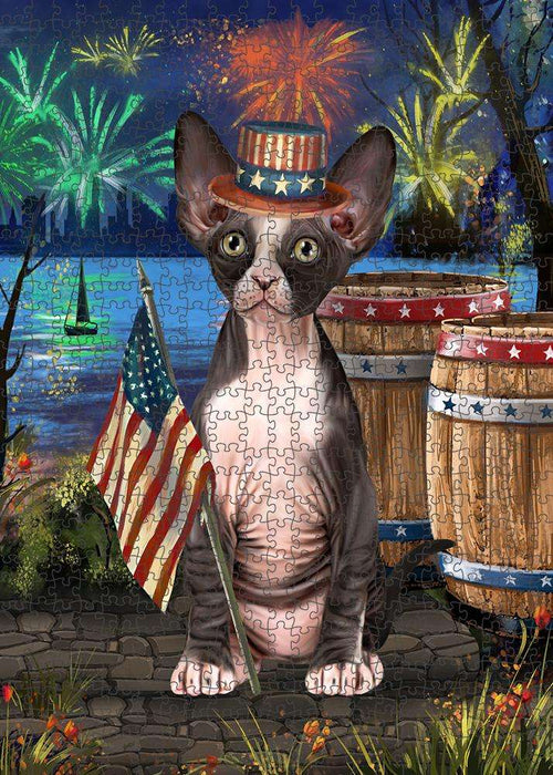 4th of July Independence Day Firework Sphynx Cat Puzzle with Photo Tin PUZL83488