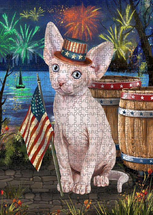 4th of July Independence Day Firework Sphynx Cat Puzzle with Photo Tin PUZL83492