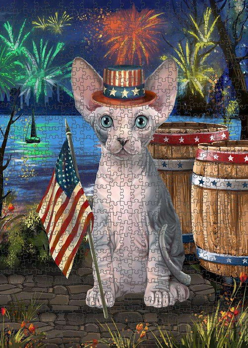 4th of July Independence Day Firework Sphynx Cat Puzzle with Photo Tin PUZL83496