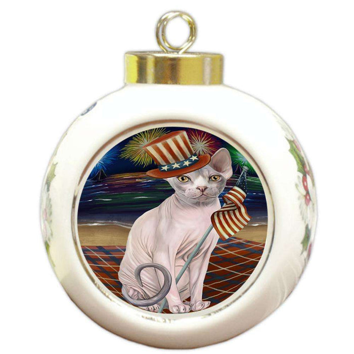 4th of July Independence Day Firework Sphynx Cat Round Ball Christmas Ornament RBPOR52067