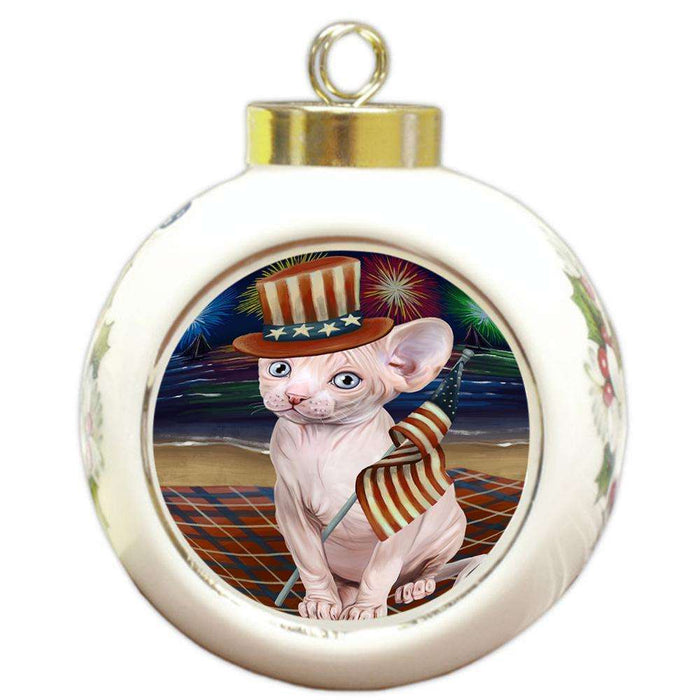 4th of July Independence Day Firework Sphynx Cat Round Ball Christmas Ornament RBPOR52072