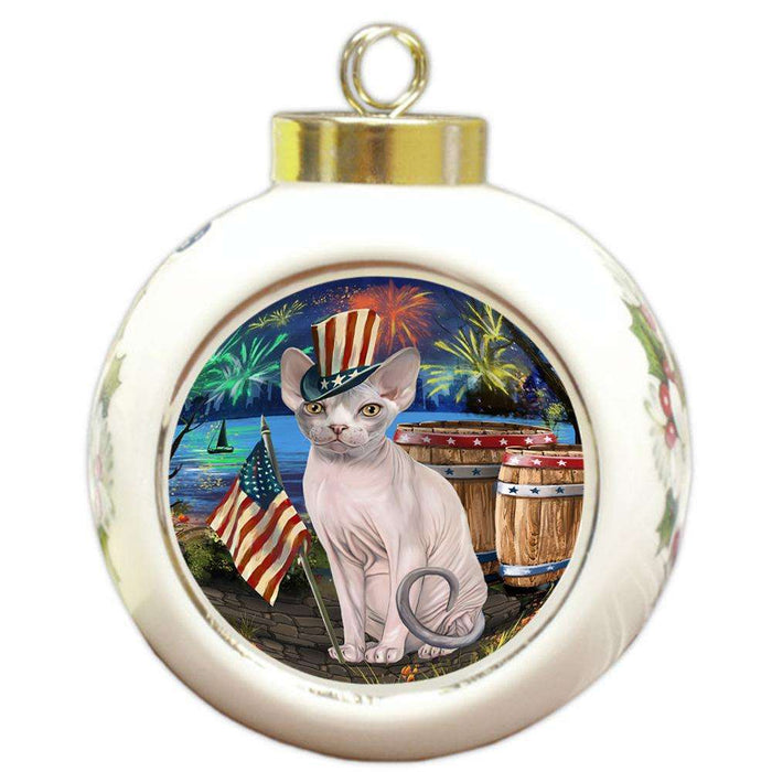 4th of July Independence Day Firework Sphynx Cat Round Ball Christmas Ornament RBPOR54081