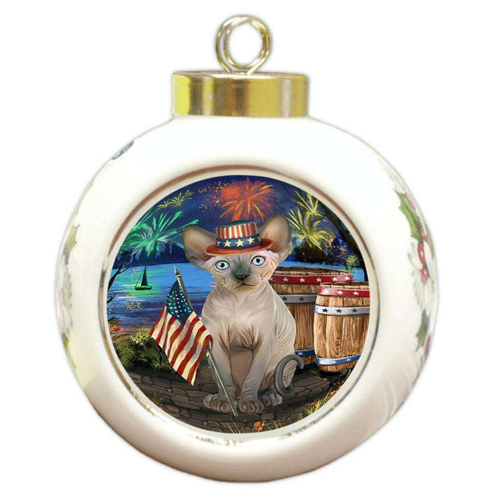 4th of July Independence Day Firework Sphynx Cat Round Ball Christmas Ornament RBPOR54082