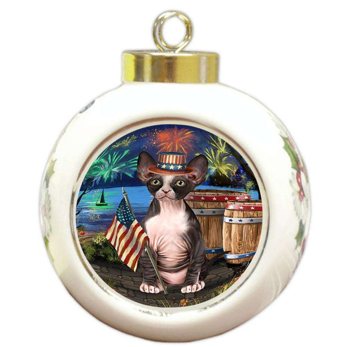 4th of July Independence Day Firework Sphynx Cat Round Ball Christmas Ornament RBPOR54083