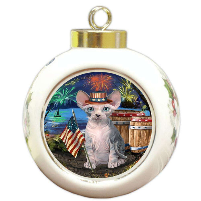 4th of July Independence Day Firework Sphynx Cat Round Ball Christmas Ornament RBPOR54085