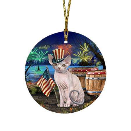 4th of July Independence Day Firework Sphynx Cat Round Flat Christmas Ornament RFPOR54072