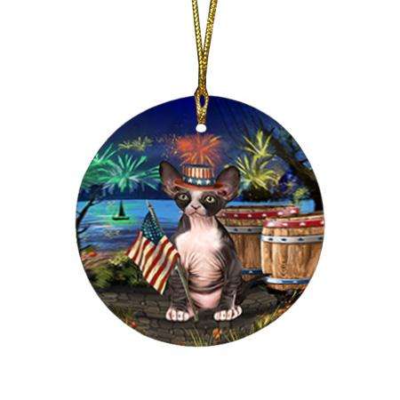 4th of July Independence Day Firework Sphynx Cat Round Flat Christmas Ornament RFPOR54074