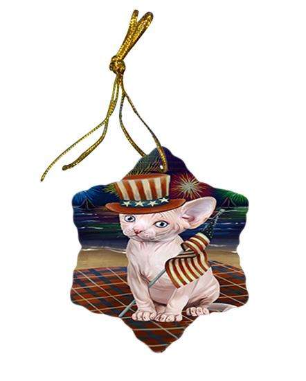 4th of July Independence Day Firework Sphynx Cat Star Porcelain Ornament SPOR52063