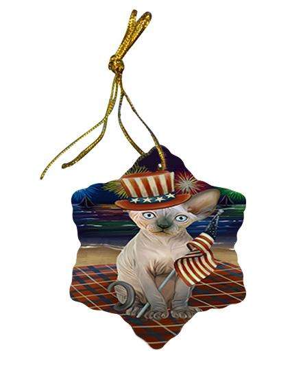 4th of July Independence Day Firework Sphynx Cat Star Porcelain Ornament SPOR52450