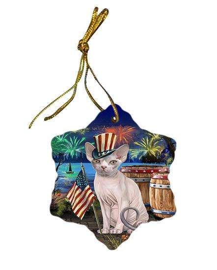 4th of July Independence Day Firework Sphynx Cat Star Porcelain Ornament SPOR54072