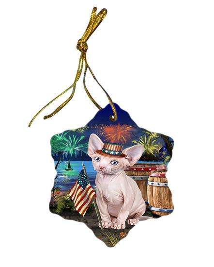 4th of July Independence Day Firework Sphynx Cat Star Porcelain Ornament SPOR54075