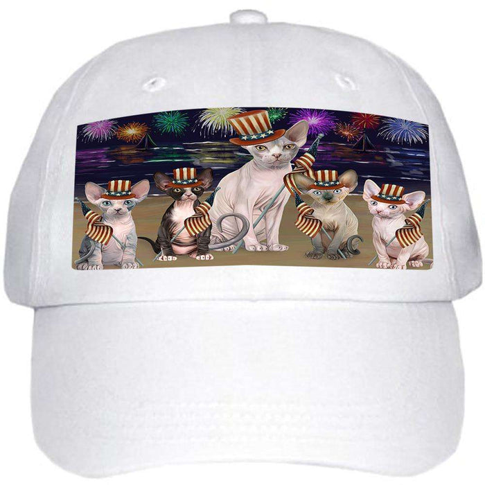 4th of July Independence Day Firework Sphynx Cats Ball Hat Cap HAT60093