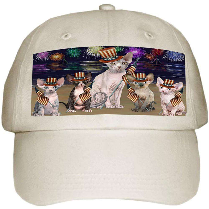 4th of July Independence Day Firework Sphynx Cats Ball Hat Cap HAT60093