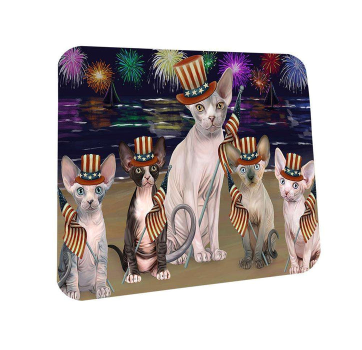 4th of July Independence Day Firework Sphynx Cats Coasters Set of 4 CST52027