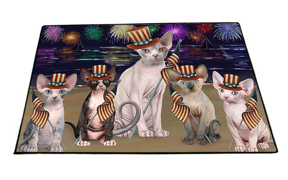 4th of July Independence Day Firework Sphynx Cats Floormat FLMS51471