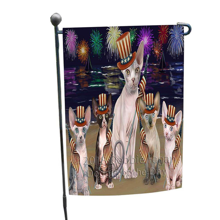 4th of July Independence Day Firework Sphynx Cats Garden Flag GFLG52403