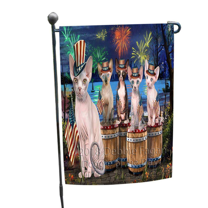 4th of July Independence Day Firework Sphynx Cats Garden Flag GFLG54179