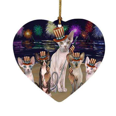 4th of July Independence Day Firework Sphynx Cats Heart Christmas Ornament HPOR52458