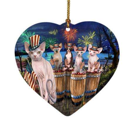 4th of July Independence Day Firework Sphynx Cats Heart Christmas Ornament HPOR54117