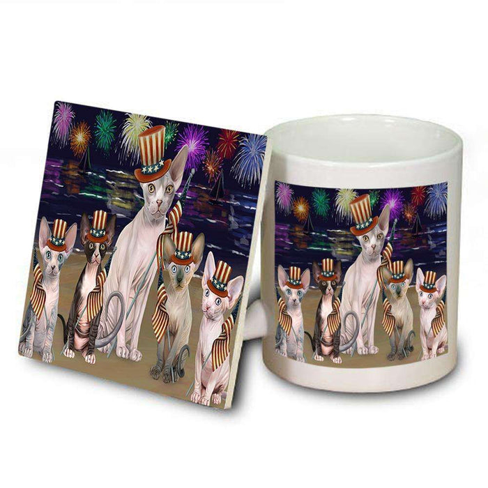 4th of July Independence Day Firework Sphynx Cats Mug and Coaster Set MUC52450