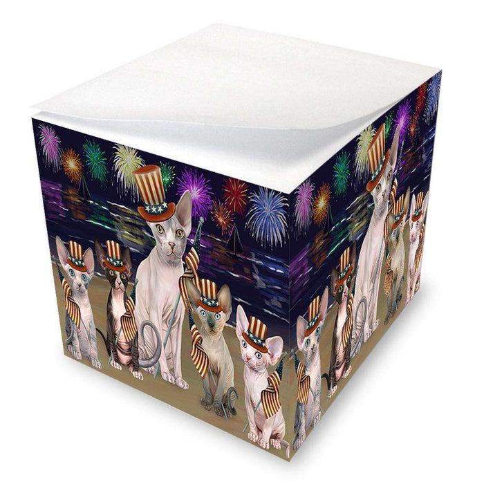 4th of July Independence Day Firework Sphynx Cats Note Cube NOC52458